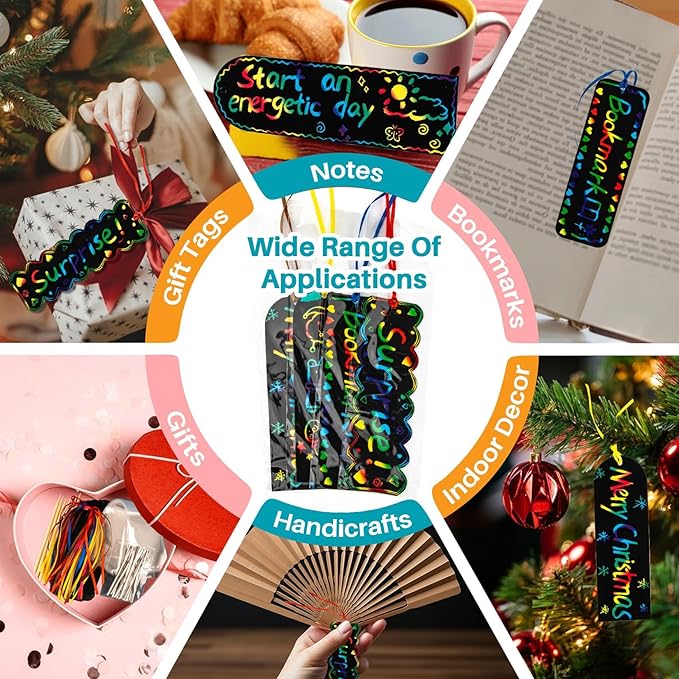 Scratch Art Bookmarks - 36 Sets 4 Style Scratch Bookmarks Making Kit Scratch Paper DIY Scratch Art Party Favors for Classroom