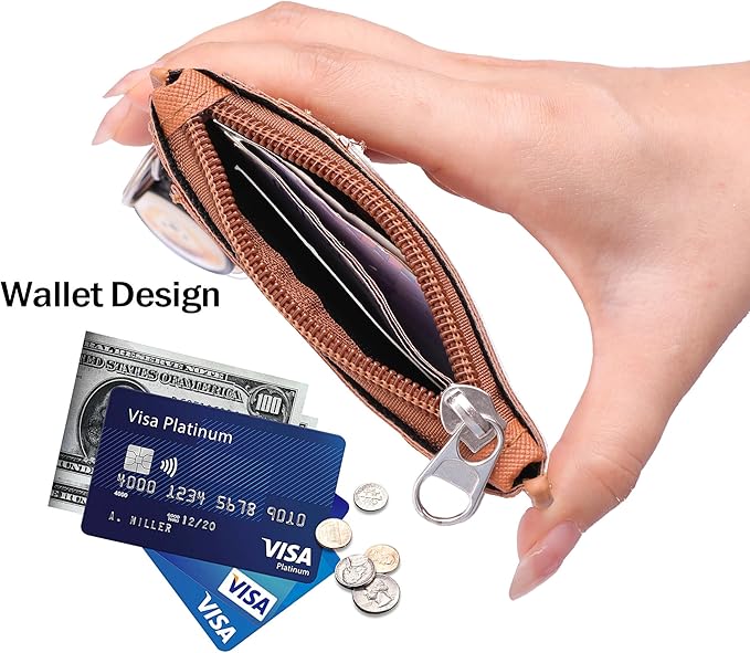 Cute ID Badge Holder Retractable Lanyard Reel Clip with Heavy Duty Carabiner, 5 Card Slots in 2 Sided with Key Ring and Zipper for Women Students Teens Girls Office Staff (Brown Duffy)