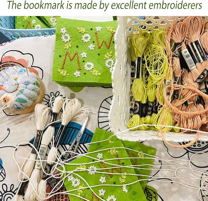 Personalized Hand Embroidered Corner Bookmark, Bookmarks for Women, Personalized Bookmark for Book Lovers, Cute Flower Book Mark by HNQCPCVU (U, Green)