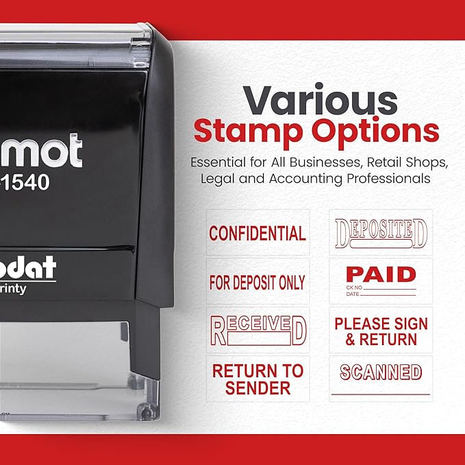 Promot for Deposit Only Self Inking Rubber Stamp - Refillable Office Stamps - Business, Bookkeeping, Ordering, Accounting, Work, Bank, Deposit Stamper - Red Ink