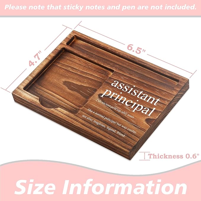 CINRLLA Assistant Principal Sticky Note Holder Wooden Notepad & Pen Holder 6.5"" x 4.7"" Sticky Note Pad Holder Dispenser for Desk Assistant Principal Definition Work Gifts, NPA187, Brown