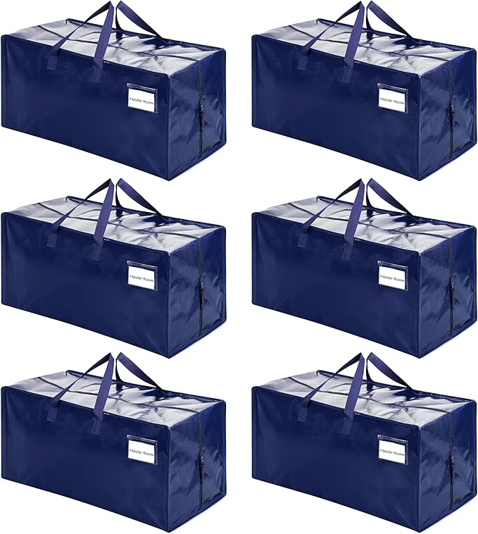 VENO 6 Pack Moving Bags w/Backpack Straps, Moving Boxes & Storage Bins Alternative, Packing Supplies, Camping Accessories Totes for Storage, Dorm Room Essentials Storage Bags (Blue, 6 Pack)