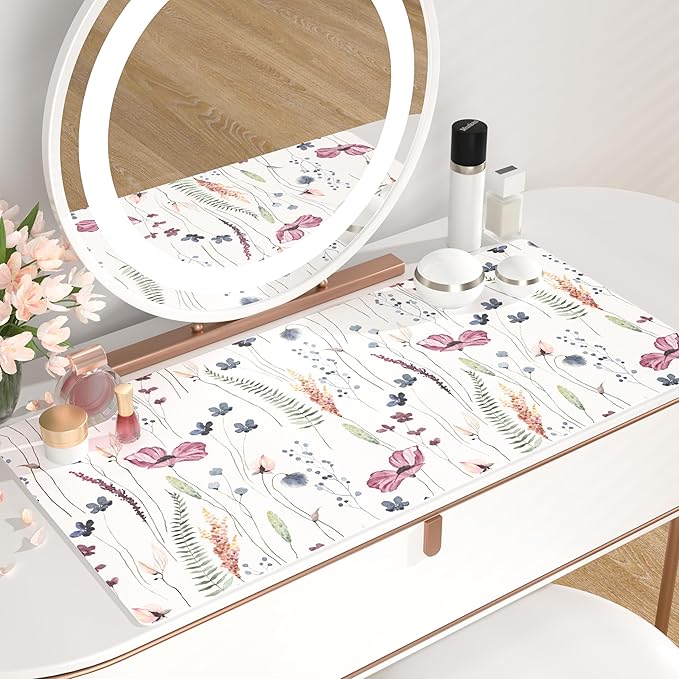 QIYI Large Mouse Pad, Cute Flower Desk Mat for Desktop, Women Girls Floral Office Décor Desk Accessories, PU Leather Waterproof Big Gaming Mousepad, Wildflowers Desk Pad Computer Mat, 31.5" x 15.7"