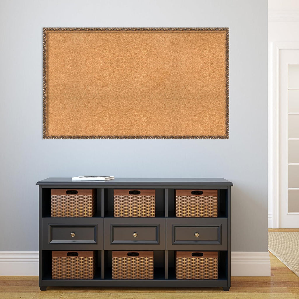 Amanti Art Natural Cork Board for Wall, 30x50 Vision Board with Bronze Frame, Oversize Corkboard Office Decor for Home Organization, Traditional Corkboard Pinboard to Display Items for Home