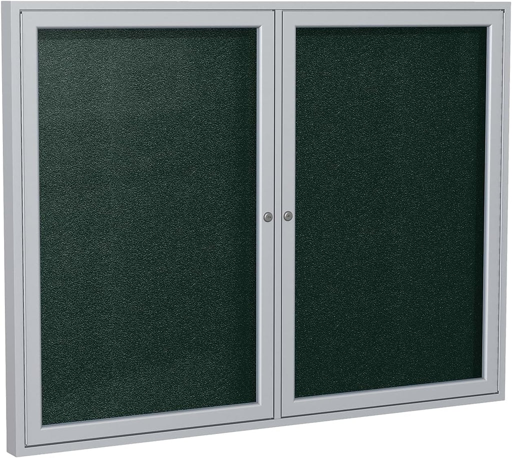Ghent 36"x48" 2-Door Outdoor Enclosed Vinyl Bulletin Board, Shatter Resistant, with Lock, Satin Aluminum Frame - Ebony (PA23648VX-183 ), Made in the USA