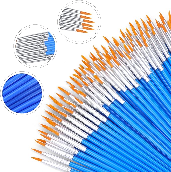 AROIC Small Paint Brushes Bulk,130pcs Nylon Hair Round Detail Brushes for Classroom Model Oil Watercolor Face Acrylic Painting,Acrylic Paint Brushes Professional Artist and Kids Painting Kits