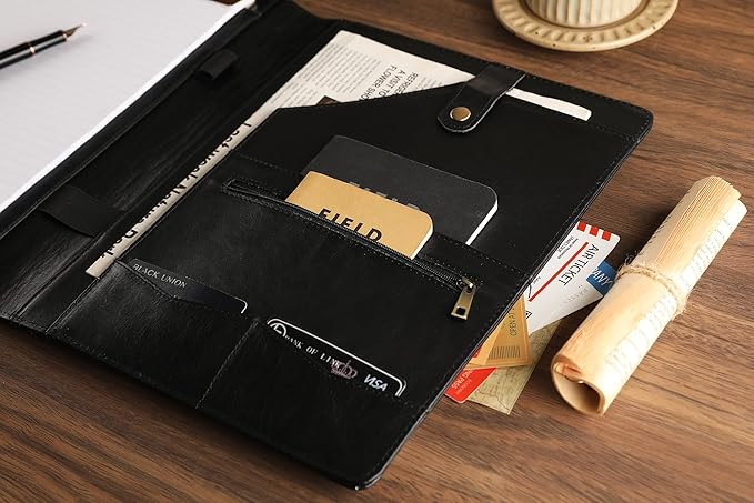 Personalized Leather Portfolio for Lefty, Engraved Leather Notepad Portfolio Binder, Custom Leather Legal Pad Padfolio, Christmas Gift for His/Her (Notepad, Black-Custom)