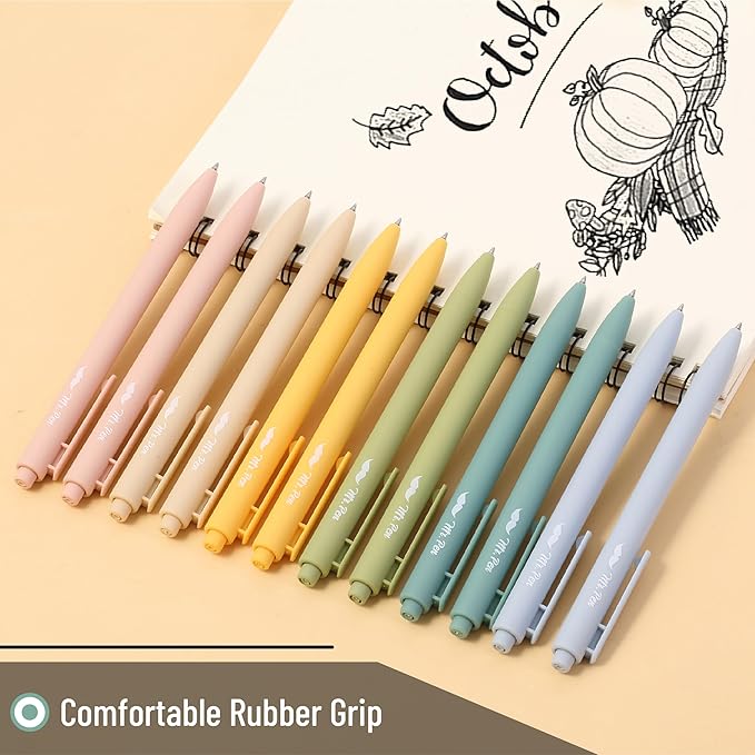 Mr. Pen- Retractable Gel Pens, 12Pack, Black Ink, Natural Vintage Color Barrel Gel Pens, Gel Pens Fine Point 0.5mm, Retractable Pens, Cute Pens, Gel Ink Pens, Aesthetic Pens for Journaling