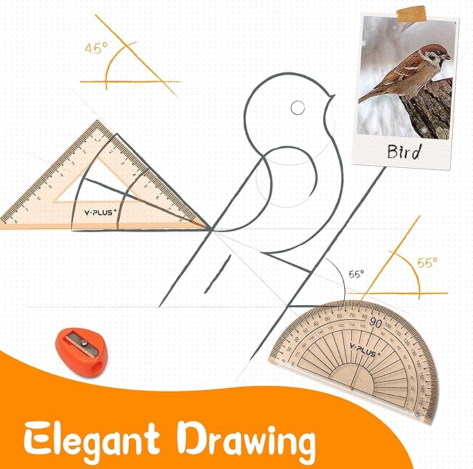 Geometry Set for Students, Math Protractor Compass with Rulers, Box of Protactor Kit for Class Supplies and School, Christmas Stocking Stuffers for Kids Toddler 12 Pcs