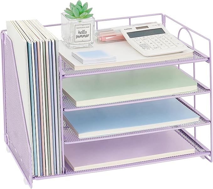 OPNCIE Desk Organizers and Accessories, 4 Tier Paper Letter Tray File Organizer, Office Organization Storage Desk Accessories Workspace Desktop Organizer for Classroom Office Supplies Decor, Purple