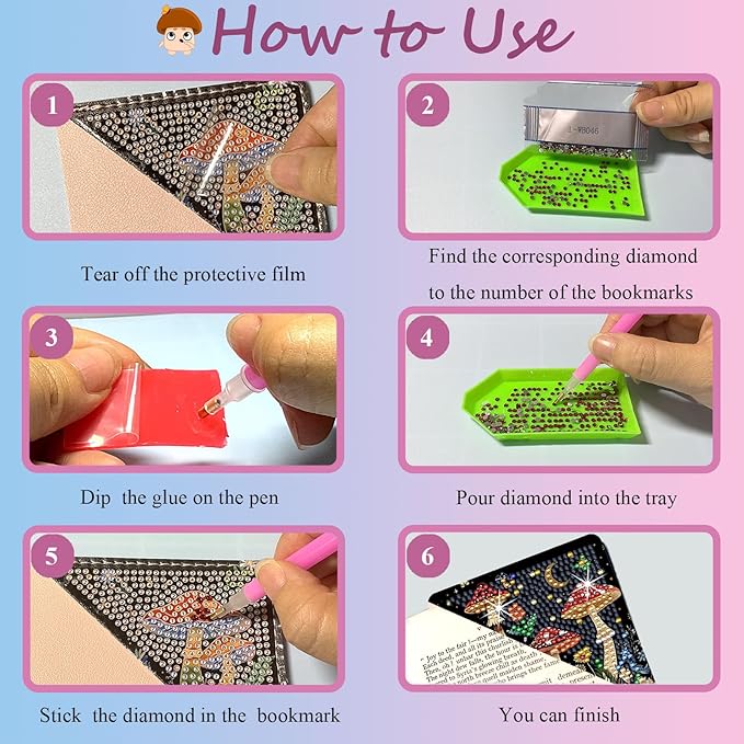 Diamond Art Painting Bookmarks,8Pcs DIY Cute Diamond Art Kits for Adults, Corner Bookmarks Small Crafts Kit for Women Book Lovers (Mushroom)