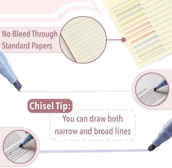Mr. Pen- Highlighters, 12 Pack, Morandi Colors, Chisel Tip, Bible Highlighter, Aesthetic No Bleed Book Planner Markers, Gift for Christmas