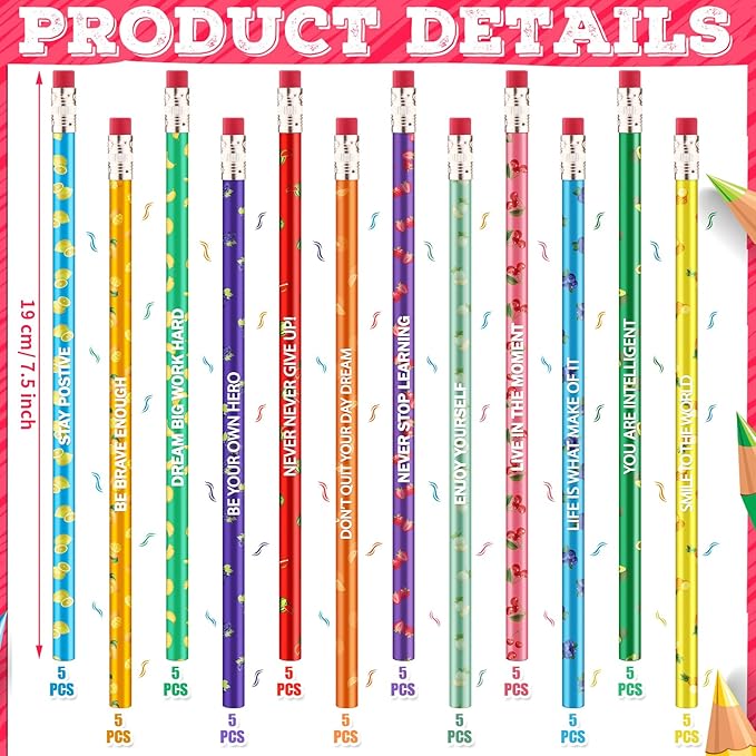 Gersoniel 60 Pcs Scented Pencils Bulk for Kids Inspirational Motivational Cute Fun Fruit Wood Smelly Graphite Pencils with Erasers for School Classroom Office Students Girls Boys Gifts Supplies