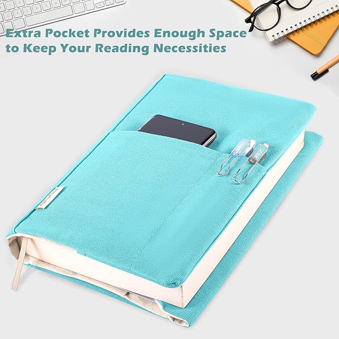 Canvas Book Covers, Washable Book Protector, Book Cover for Paperback Novels, Adjustable Book Cover for Hardcover with Pockets for Pen, Soft Cover Books, Book Lovers Gifts