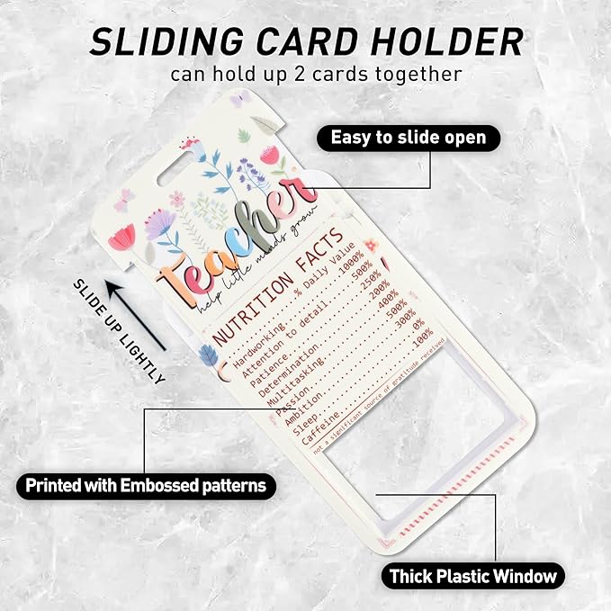 Teacher Lanyard with ID Holder, Floral Inspirational Quote Nutrition Facts Funny Badge Holder with Beaded Adjustable Lanyard, Gifts for Teachers