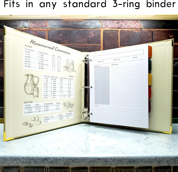 Recipe Card Set, 3-Hole Punched (Set of 30), 8.5 x 11 inch, 200 GSM Insert Card, Letter Size for Saving Recipes