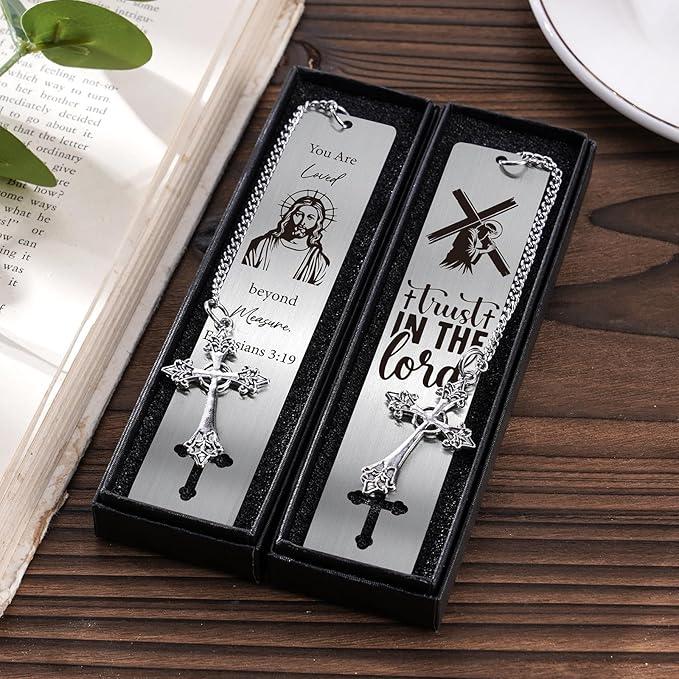 Jesus Christian Metal Bookmark - 2 PCs Bible Verse Bookmarks for Reading Women Men Religious Scripture Gifts Trust in The Loid Book Marks Cross for Book Lovers Readers Christmas Birthday