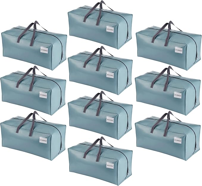 VENO 10 Pack Moving Bags w/Backpack Straps, Moving Boxes & Storage Bins Alternative, Packing Supplies, Camping Accessories Totes, Dorm Room Essentials Storage Bags (Shiny Light Blue, 10 Pack)