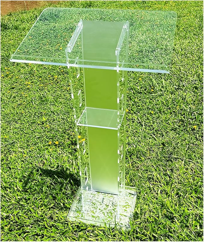 Mobile Detachable Acrylic Transparent Curved Podium for Speeches, Opening Ceremonies, Celebrations and Other Occasions,Countertop Size 60x40cm,Easy Assembly Required