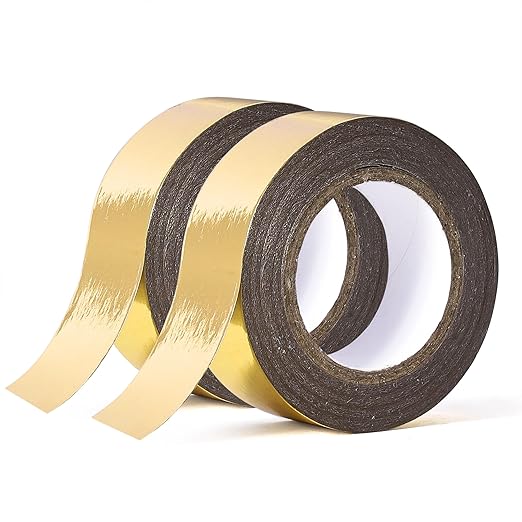 Solid Foil Washi Tape - Low Tack Self Adhesive Decorative Washi Tape Shiny Metallic Color - 3/5 Inch Wide and 66 FT Long Total, Gold