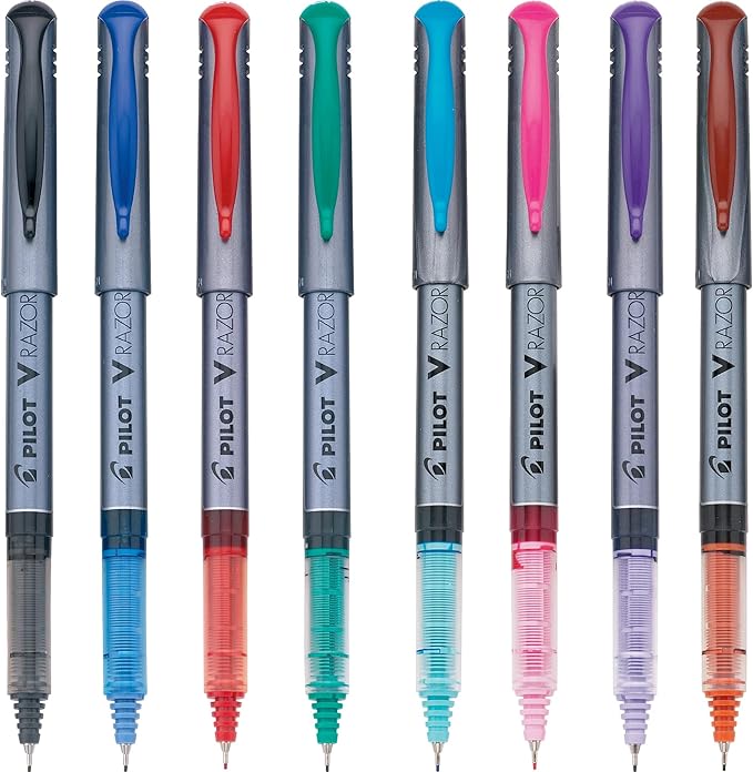 Pilot V Razor Point Liquid Ink Markers, Assorted Color Inks, 8-Pack Pouch (11008)
