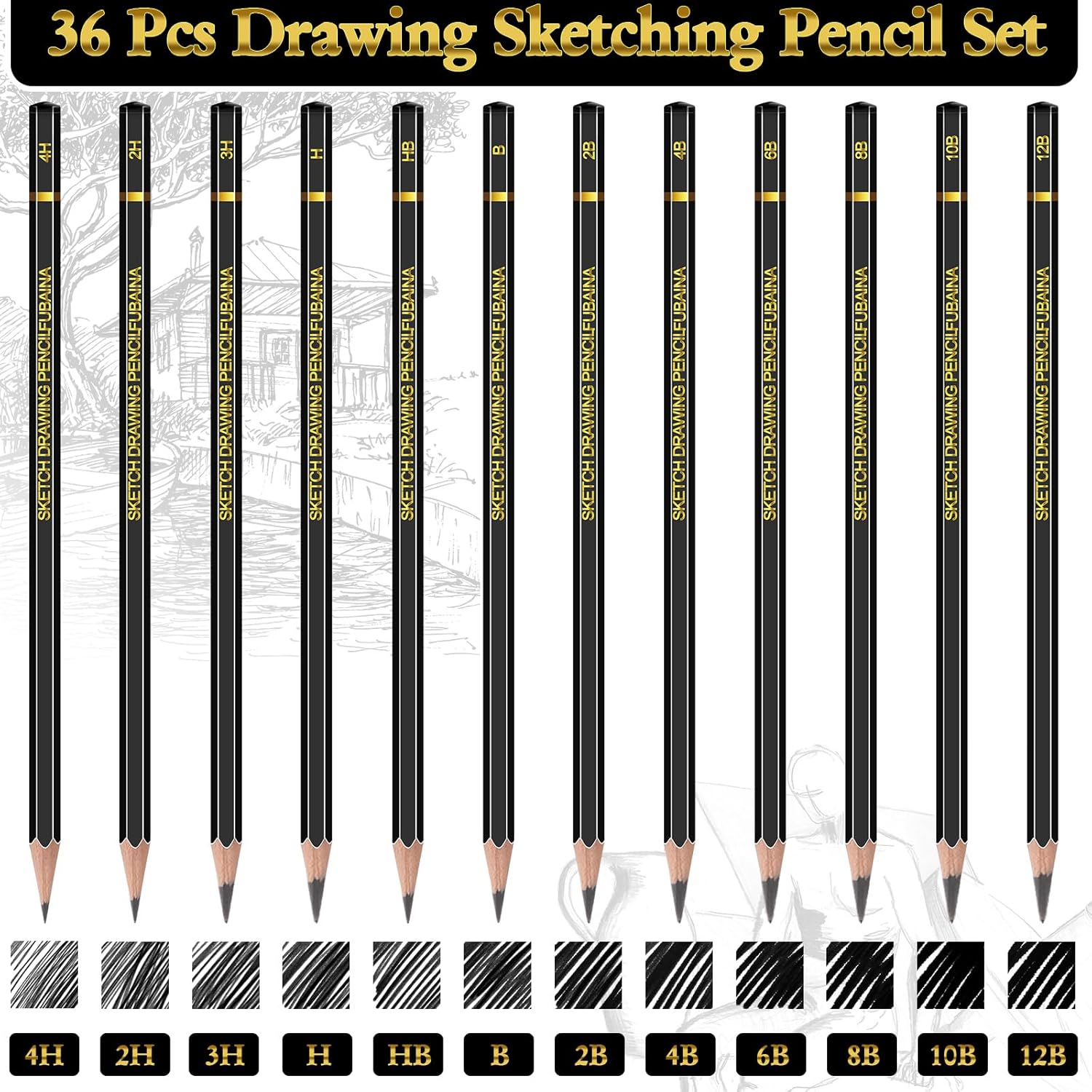 36 Pcs Drawing Sketching Pencil Set Professional (12b - 4h) Graphite Charcoal Gift Bulk for Artists Beginners, Pro Artists, Drawing Art, Sketching