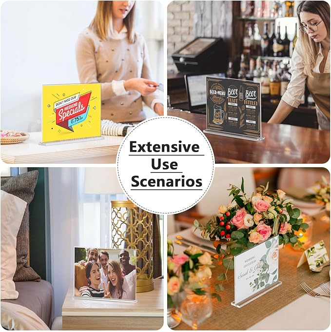 MaxGear 8.5 X 11 Acrylic Sign Holder Horizontal 2Pack, Double Sided Display Stand, Clear Table Sign Holders Flyer Menu Holders, Plastic Paper Holder Picture Frame for Office, Store, Restaurant