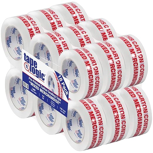 Aviditi Tape Logic 2 Inch x 110 Yard 2.2 Mil Red/White, Heavy Duty Packing Tape, "Mixed Merchandise" 18 Pack, Perfect for Packing, Shipping, Moving, Home and Office