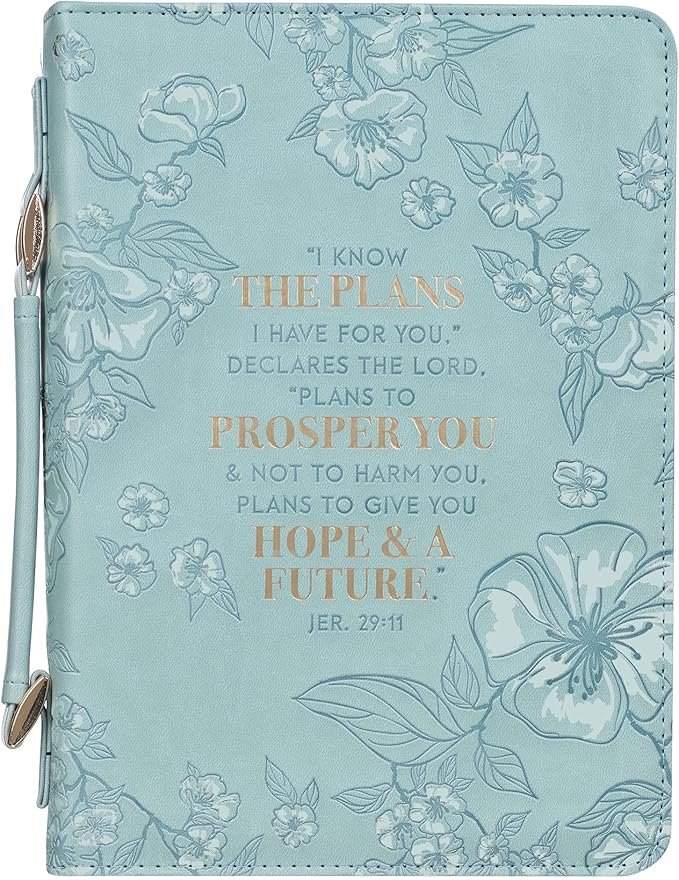 Christian Art Gifts Faux Leather Fashion Bible Cover: I Know The Plans I Have for You - Jeremiah 29:11 Inspirational Bible Verse, Debossed Floral Teal Design, Medium