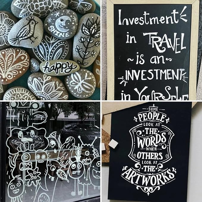 SFAIH White Paint Markers Pens - 4 Pack 2-3MM Medium Tip Acrylic White out Markers for Rock Painting, Wood, Metal, Fabric, Plastic, Canvas, Glass, Ceramic, Diy Crafts, Drawing, Tire, Correction