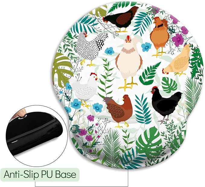 Chicken Ergonomic Mouse Pad with Wrist Rest, Gaming Mouse Pad with Wrist Support, Funny Mouse Pads for Desk, Computer Mousepad with Non-Slip Pain Relief PU Base, Cute Office Desk Accessories