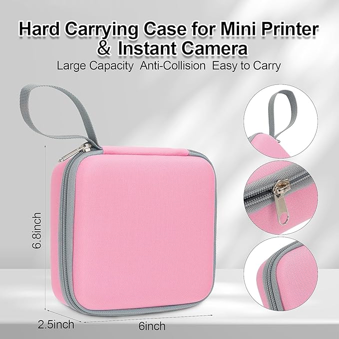 HBCX Mini Printer Case,Hard Protective Box,Portable High-capacity Travel Carrying Case,Suitable for Thermal Inkless Sticker Photo Printer,Label Marker,Instant Print Camera(Only Pink Case)