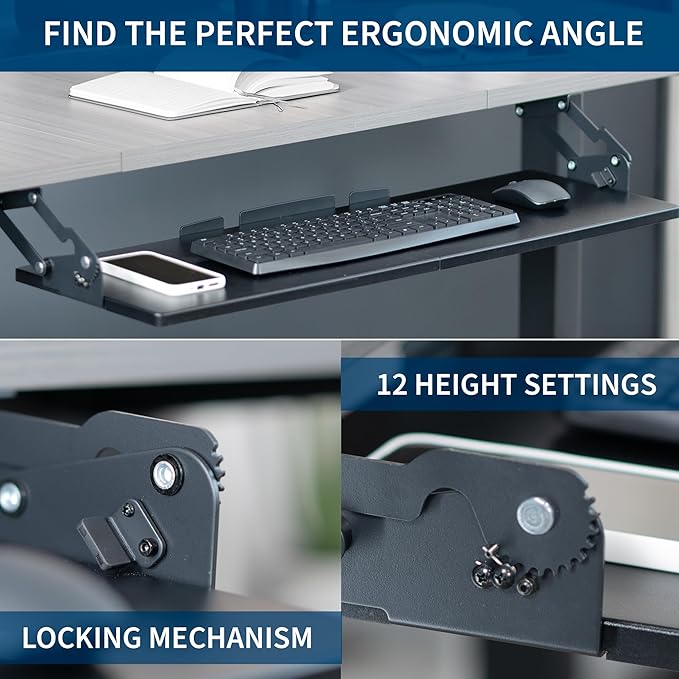 VIVO Large Under Desk 34 x 11 inch Computer Keyboard and Mouse Tray with Swinging Height Adjustment, 12 Settings, Platform Drawer for Typing, Black, MOUNT-KB34S