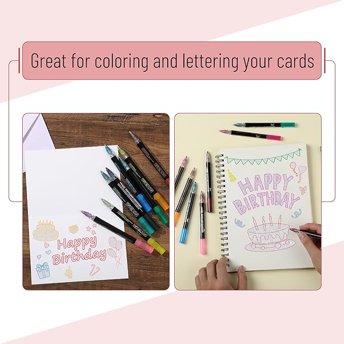 Mr. Pen- Double Line Outline Markers, 24 Colors, Shimmer Markers Outline Double Line, Metallic Outline Markers Self-Outline Metallic Markers, Outline Pens, Outline Marker, Outline Markers for Drawing