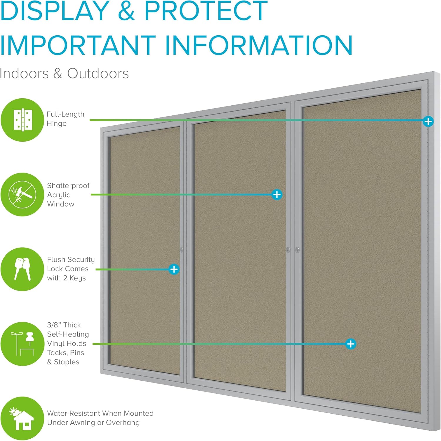 Ghent 48"x96" 3-Door Outdoor Enclosed Vinyl Bulletin Board, Shatter Resistant, with Lock, Satin Aluminum Frame - Caramel (PA34896VX-181), Made in the USA