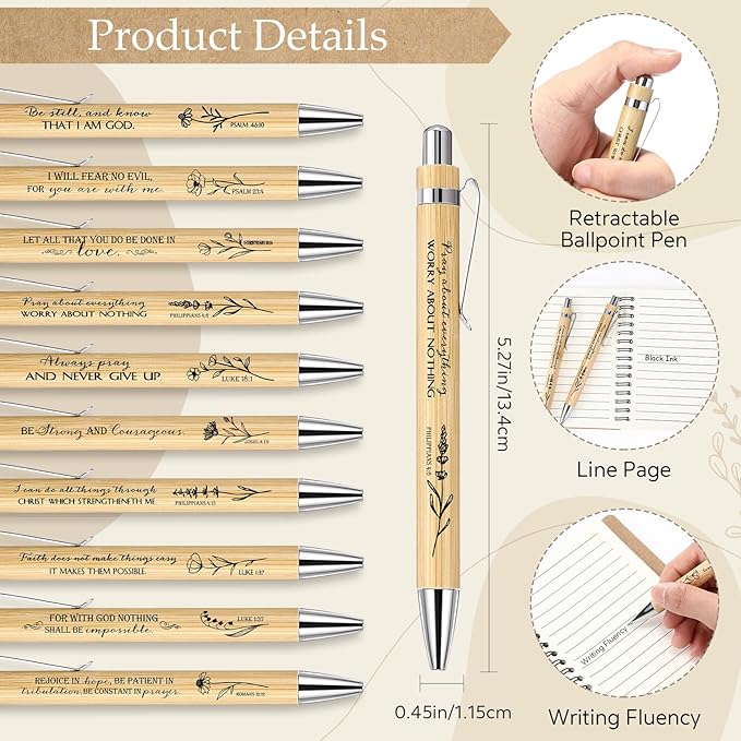 20 Pcs Bible Verse Spiral Notebook with Bamboo Christian Ballpoint Pens Aesthetic Religious Notepads Inspirational Journals Easter Christian Gifts for Women Men Office (Classic Style)