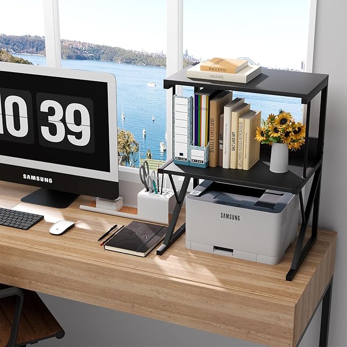 Printer StandAboxoo Printer Stand for Desk, Desktop Printer Shelf Large Printer Stands 3 Tiers Multi-Purpose Desk Office Organization Shelves for Home Office Printer Fax Book, Black
