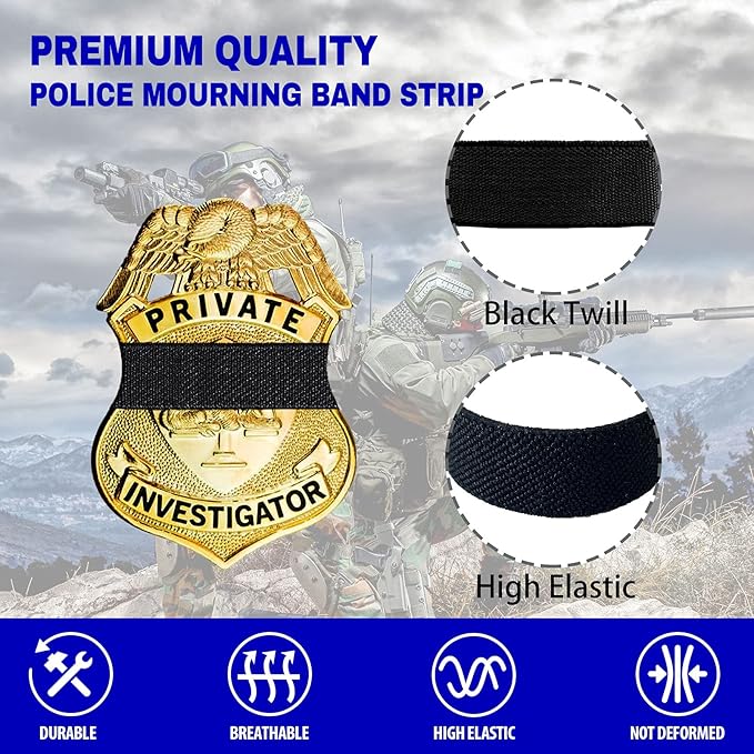 CREATRILL 30 Pack Black Police Mourning Band Stripe Police Officer Badge Shield Funeral Honor Guard Straps for Badge Size of 1.4" to 2.4"