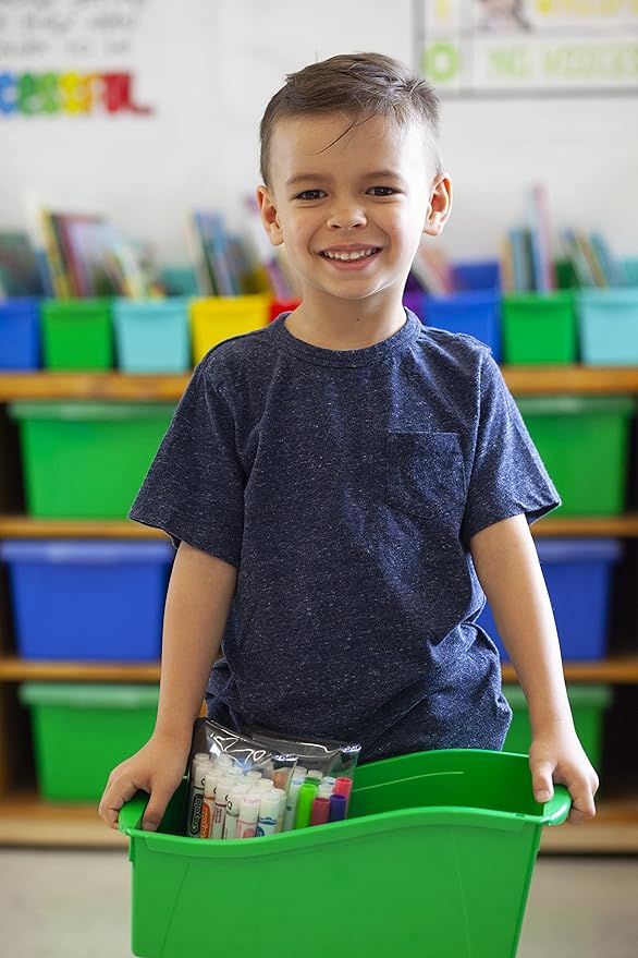 Storex Large Book Bin, Interlocking Plastic Organizer for Home, Office and Classroom, Purple, 6-Pack (71117U06C)