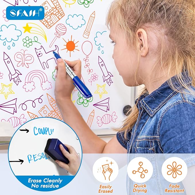 SFAIH Low Odor Dry Erase Markers Fine Tip - Whiteboard Markers 24 Pack 12 Assorted Color, Fine Tip Dry Erase Markers For Kids Adults, Color Markers for Classroom