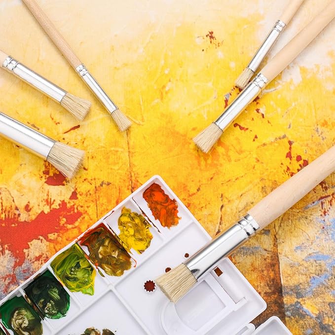 Wooden Stencil Brushes Natural Stencil Bristle pens Dome Art Painting pens Wood Template Brush for Acrylic Oil Watercolor Art Painting DIY Crafts Card Making Supplies, 3 Sizes(24 Pieces)