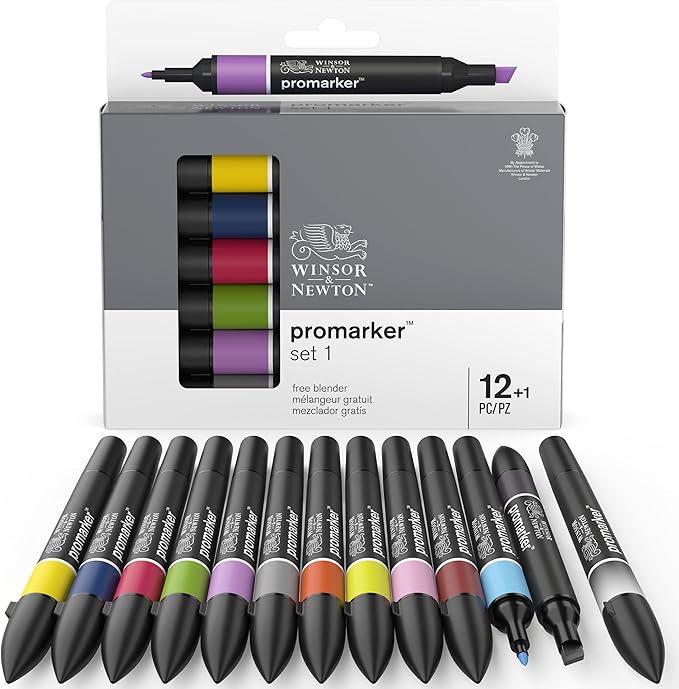 Winsor & Newton ProMarker Set, 12 Count, Essential Colors #1