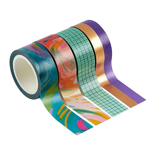 Erin Condren Washi Tape 4-Pack - EttaVee Inspire Accent Tape. Decorative and Stylish Adhesive Tape for Organizing Notebooks and Highlighting Important Tasks. Four 16 ft Rolls Printed Washi