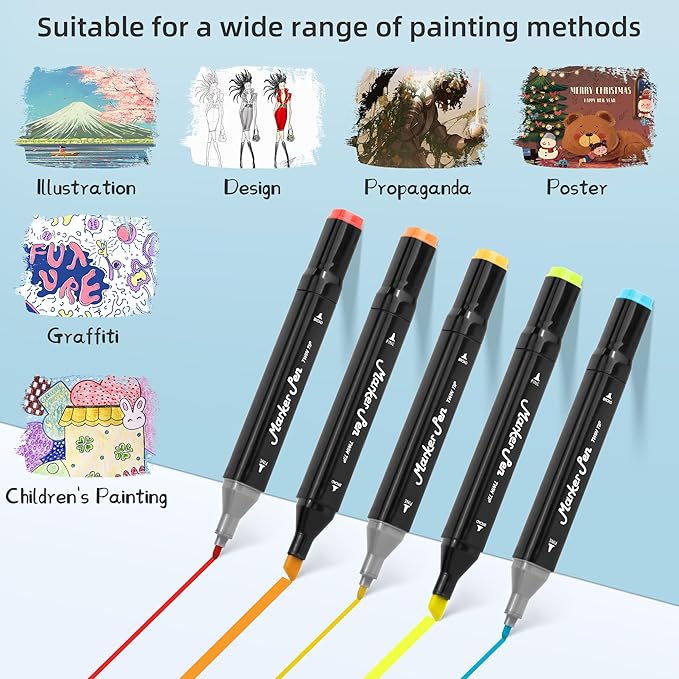 Alcohol Markers, 120 Colors Dual Tip Art Markers, Drawing & Coloring for Kids & Adults