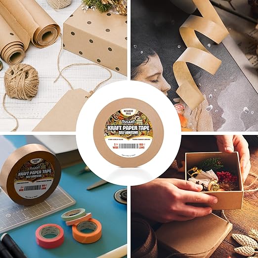 Kraft Paper Tape K49 - Self Adhesive Brown Frame Backing Tape Packing Tape with Oxidation Resistance for Picture Framing, Masking, Sealing and Packaging Use - 1inch Wide 180FT Long
