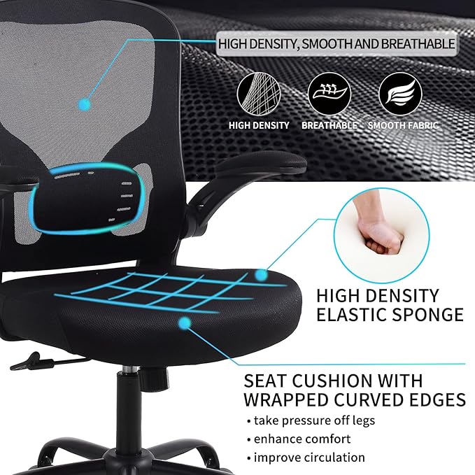 Flysky Ergonomic Office Desk Chair Breathable Mesh Swivel Computer Chair, Lumbar Back Support Task Chair, Office Chairs with Wheels and Flip-up Arms,Executive Rolling Chair
