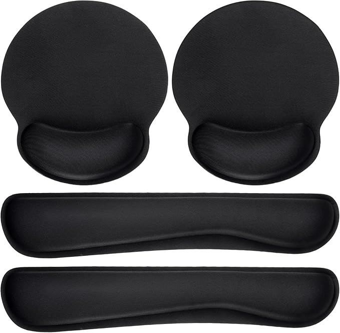 Yunsailing 4 Pcs Ergonomic Mouse Pad and Keyboard with Wrist Support Set Soft Smooth Gel Rest Comfortable Memory Foam for Easy Typing Gaming Computer Laptop Office Home