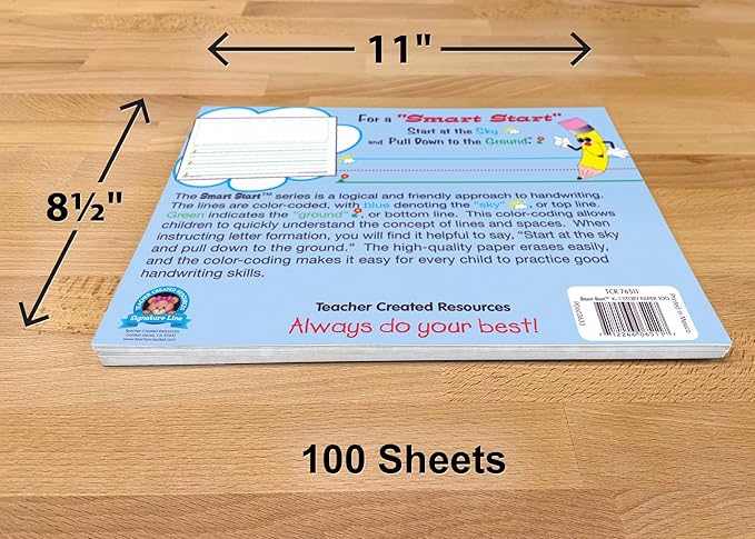 Teacher Created Resources 76511 Smart Start K-1 Story Paper: 100 sheets, White
