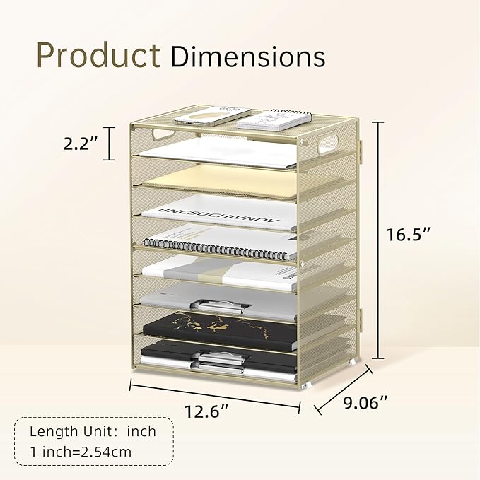 DALTACK 9-Tier Paper Letter Tray Desk Organizer with Handles, Mesh File Holder Organization, File Organizer for Desk Paper Sorter for Office Home School, Golden Yellow