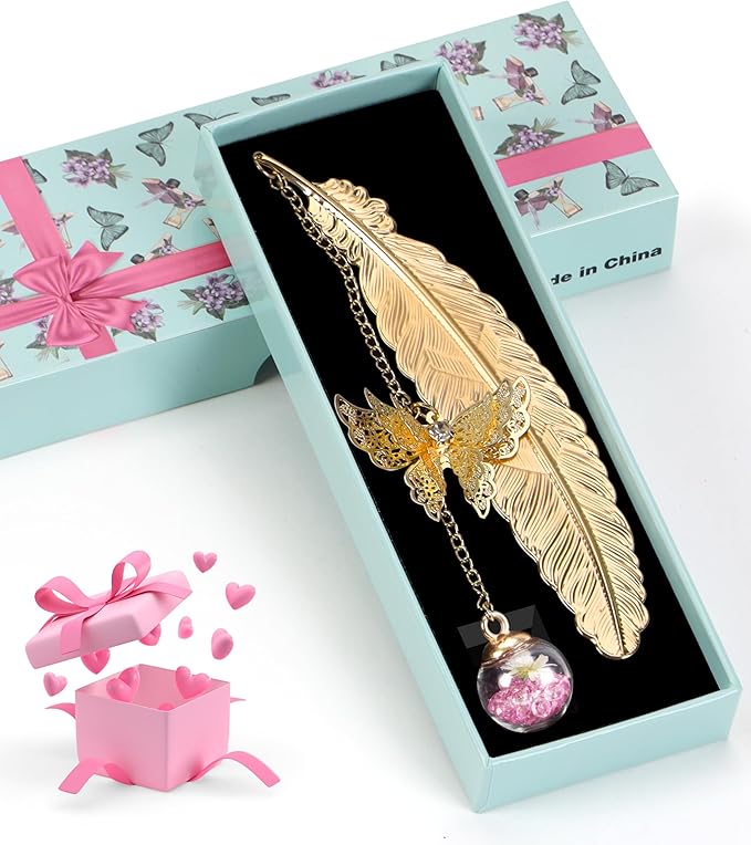 Bookmark Christmas Gifts for Women Teacher - Cute Metal Bookmarks Stocking Stuffers for Teens Coworker Book Lovers Student, Unique Feather Butterfly Book Mark Cool Birthday Book Club Stuff Gift Ideas